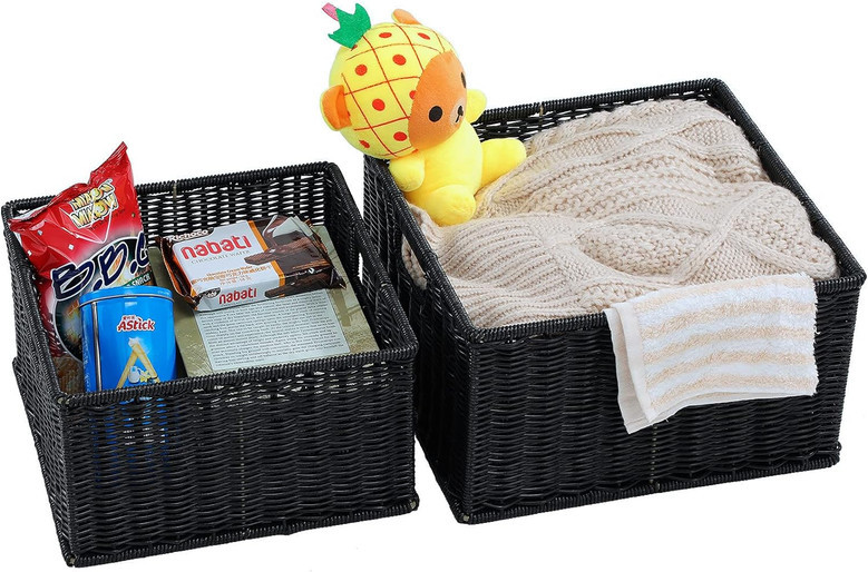 Decorative Woven Wicker Baskets for Organizing, Black