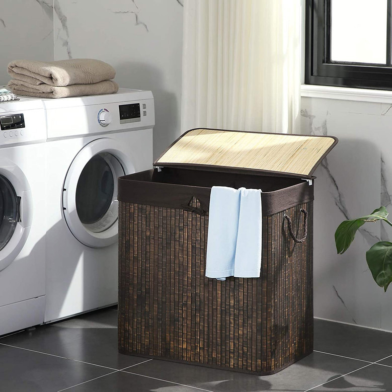 Divided Bamboo Laundry Basket with Cotton Handles