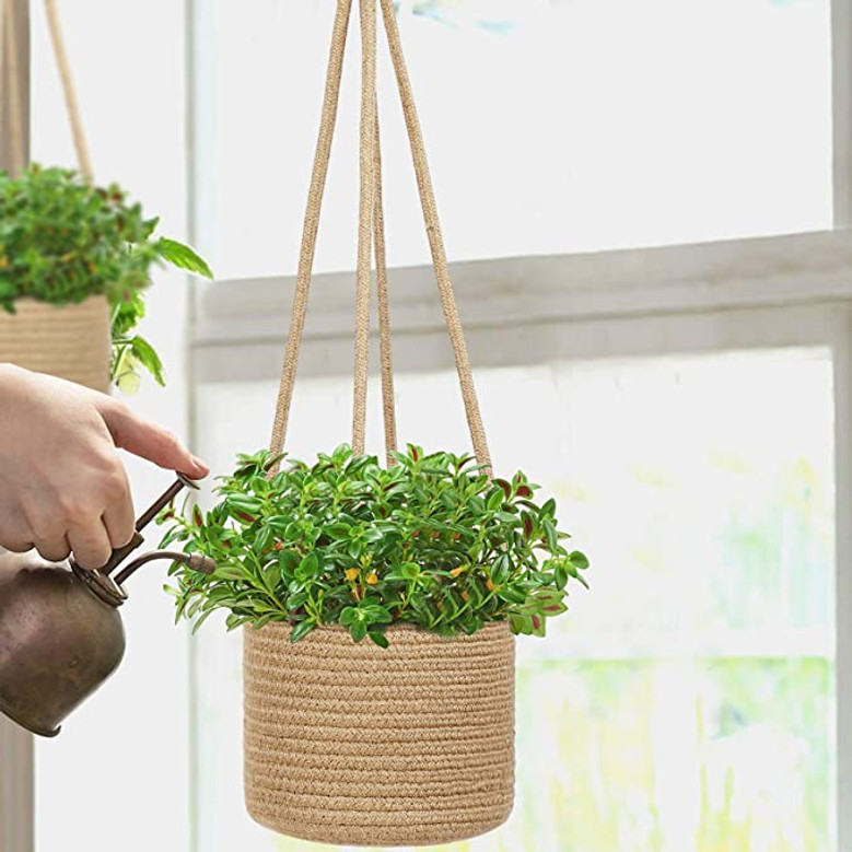 Durable Jute Woven Plant Hanging Baskets for Patio and Balcony