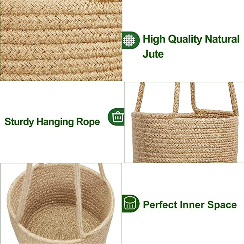 Durable Jute Woven Plant Hanging Baskets for Patio and Balcony