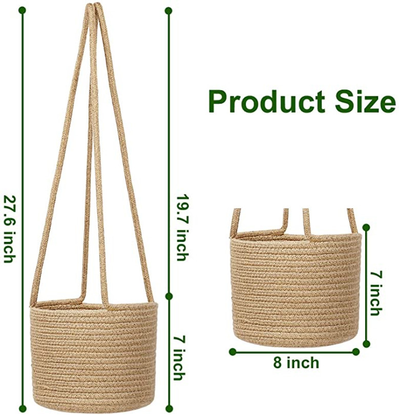 Durable Jute Woven Plant Hanging Baskets for Patio and Balcony