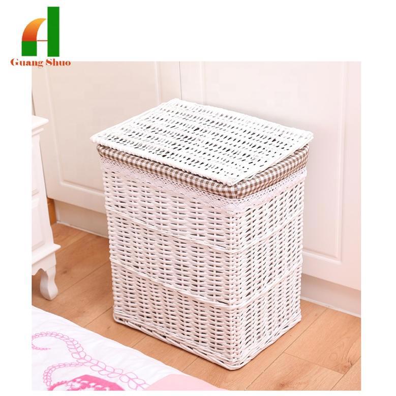 Elegant White Wicker Laundry Basket for Hotels