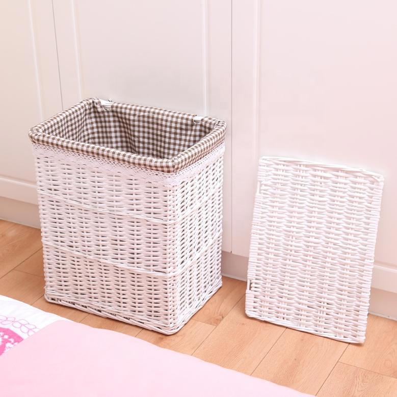 Elegant White Wicker Laundry Basket for Hotels