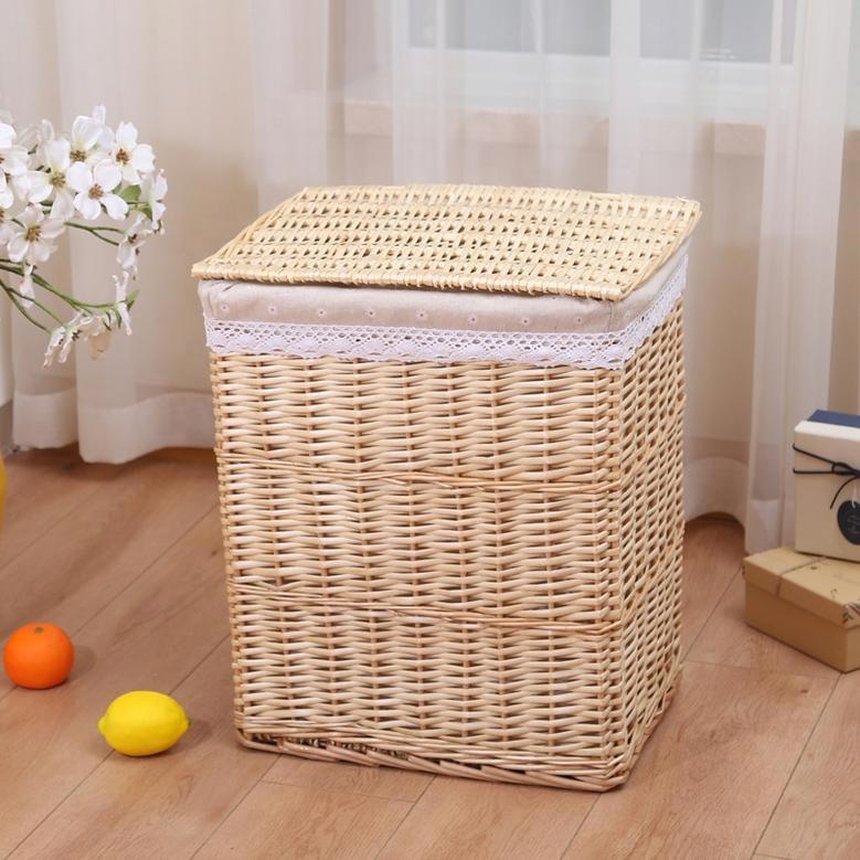 Elegant White Wicker Laundry Basket for Hotels