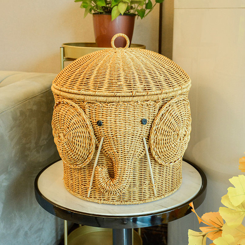 Elephant Design Handwoven Storage Basket