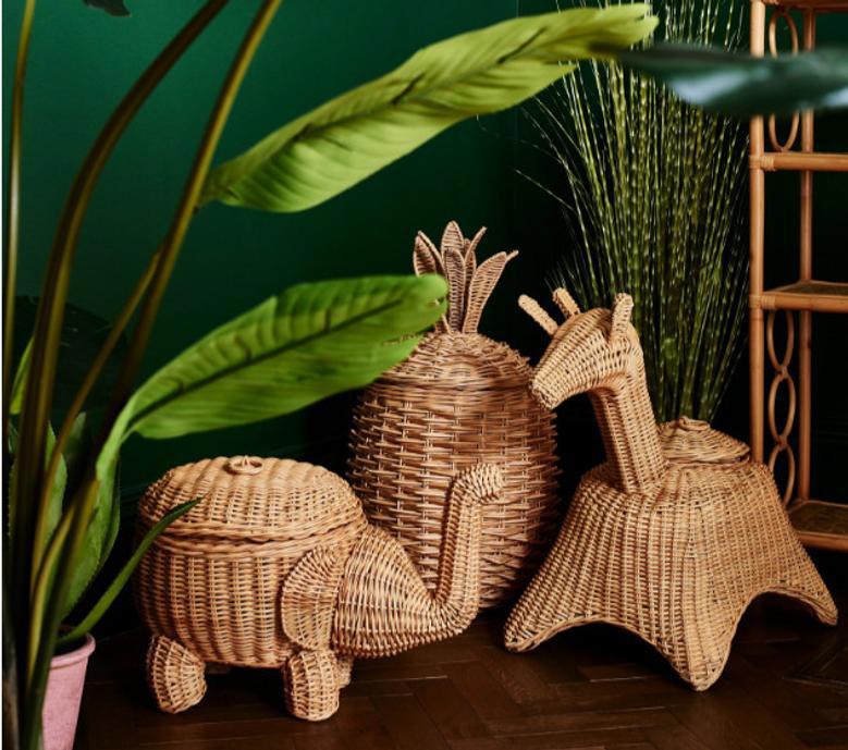 Elephant Toy Storage Basket - Rattan Woven for Kids