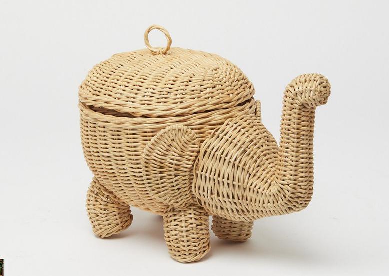 Elephant Toy Storage Basket - Rattan Woven for Kids