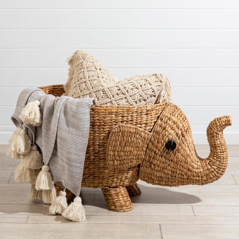 Elephant Toy Storage Basket - Rattan Woven for Kids