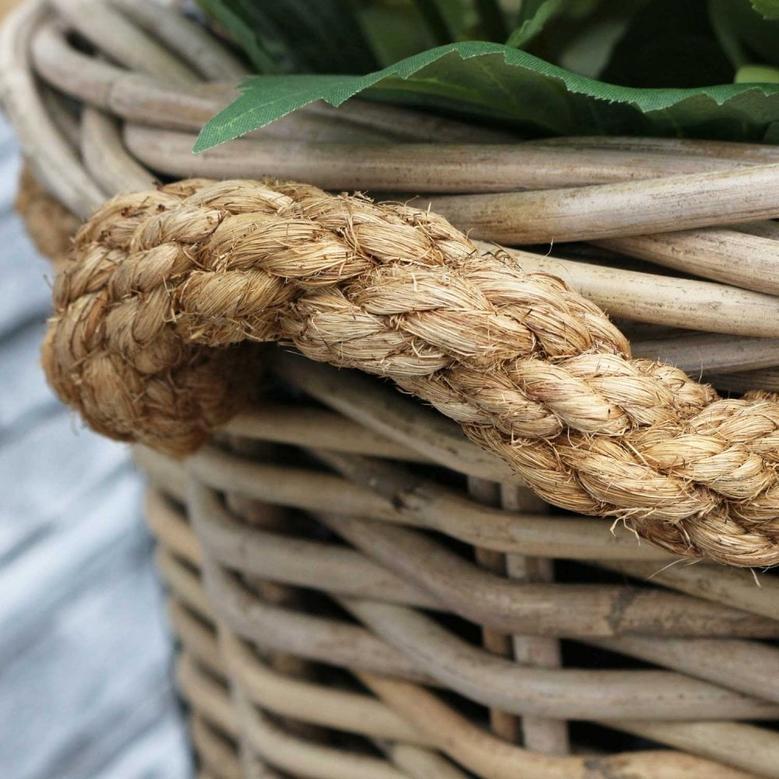 Grey Rattan Wicker Planter Basket with Handle