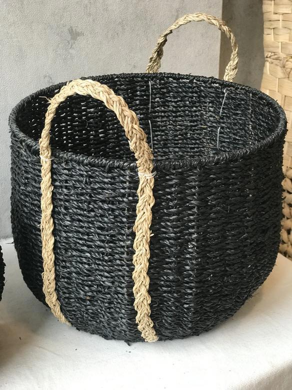 Hand Woven Black Seagrass Baskets for Home Organization