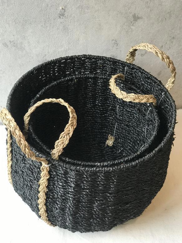 Hand Woven Black Seagrass Baskets for Home Organization