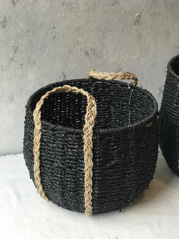 Hand Woven Black Seagrass Baskets for Home Organization