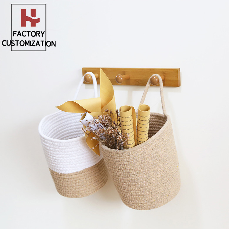 Handmade Wall Hanging Cotton Rope Basket for Home Storage