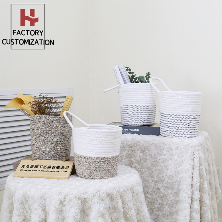 Handmade Wall Hanging Cotton Rope Basket for Home Storage