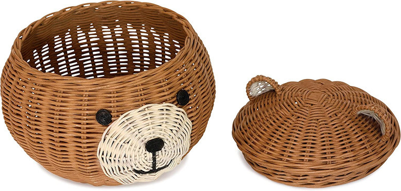 Handwoven Bear Head Wicker Shelf Organizer Decoration