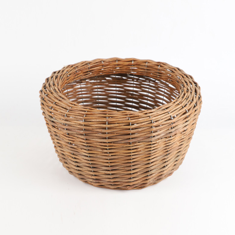 Handwoven Rattan Storage Basket - Round Woven Bread & Fruit Basket