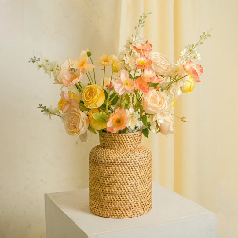 Handwoven White Wicker Vases for Elegant Living Room Decor