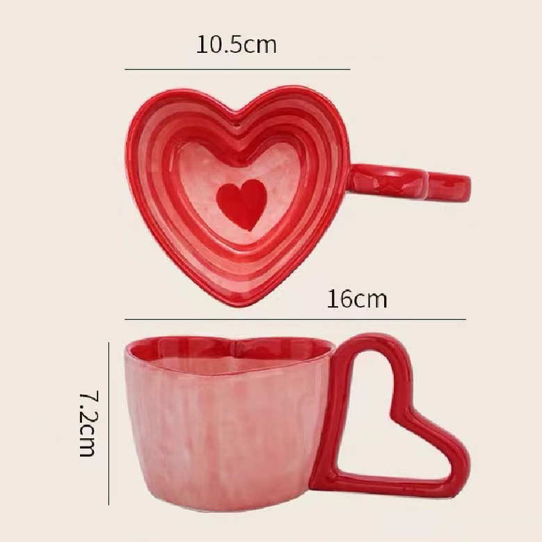 Heart Shaped Red Ceramic Coffee Mug for Valentine's Day Gifts