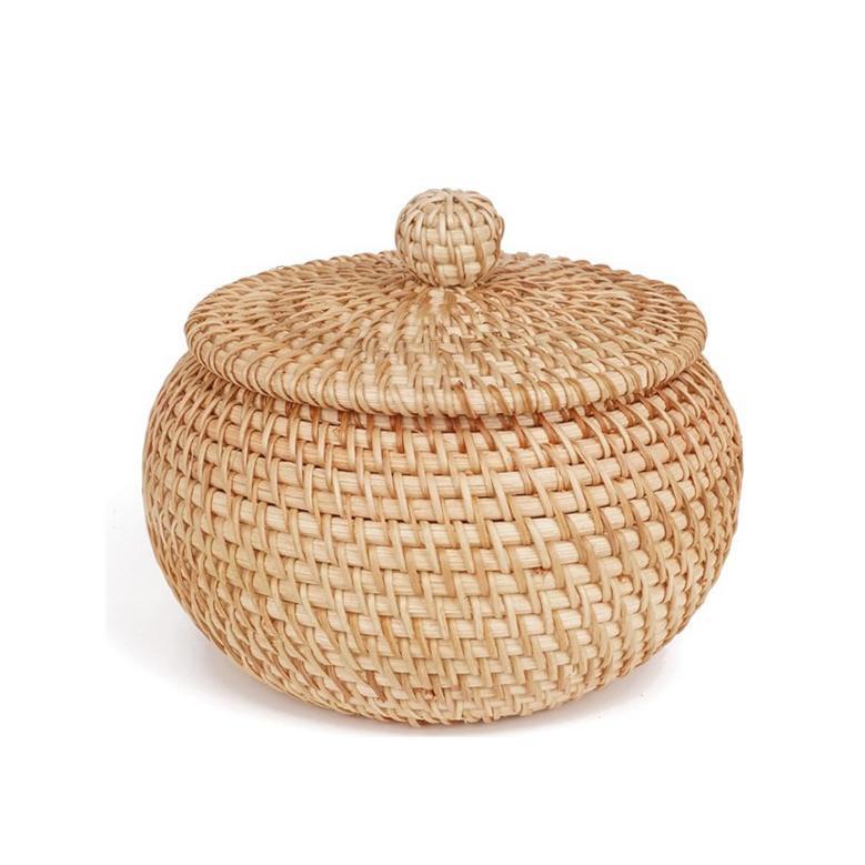 High Quality Rattan Storage Basket with Lid, Ideal for Kitchen and Home