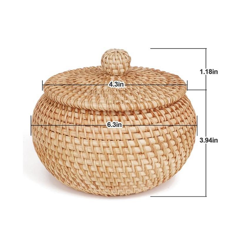 High Quality Rattan Storage Basket with Lid, Ideal for Kitchen and Home