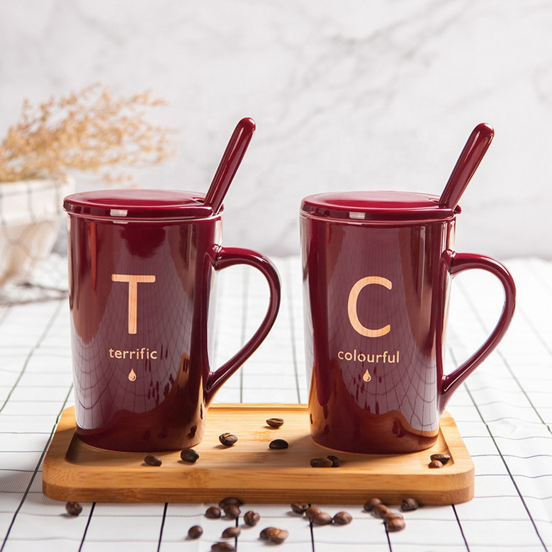 High Quality Red Ceramic Coffee Mug with Lids