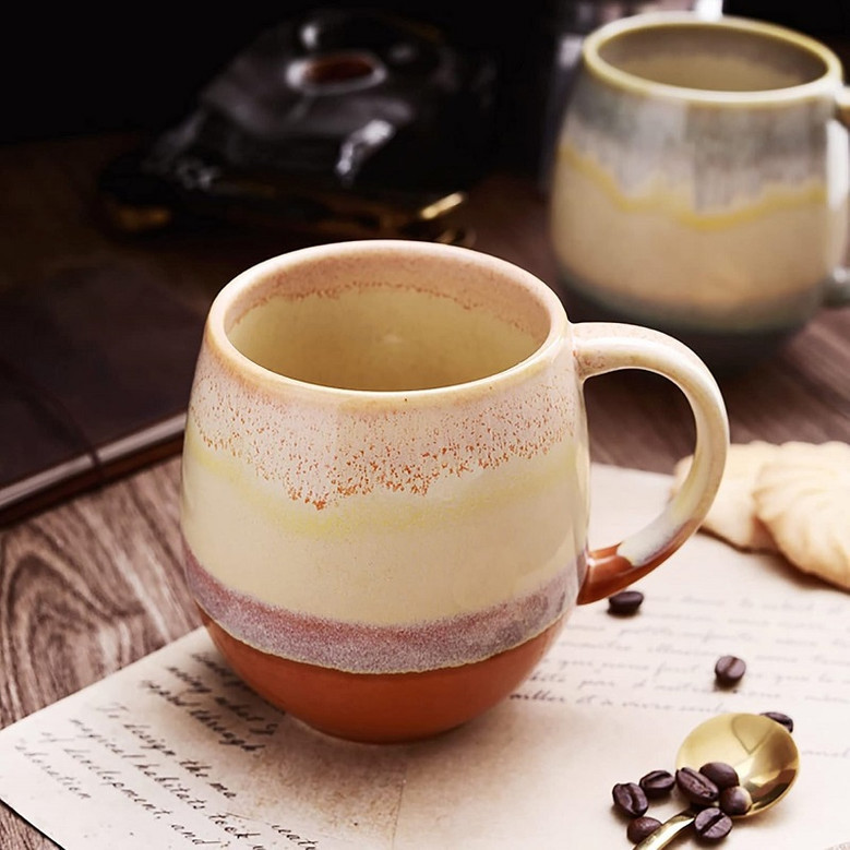 Large 16oz Ceramic Coffee Mugs for Couples with Spoons