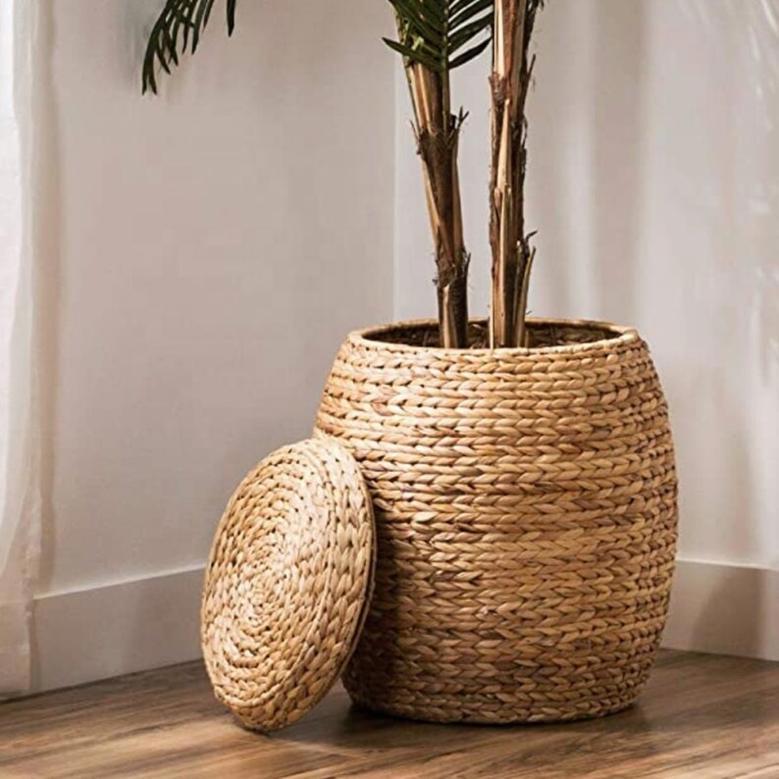 Large Handmade Wicker Basket with Lid for Home Decor