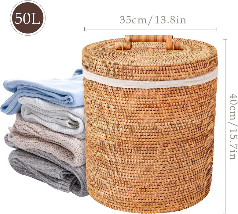 Large Rattan Laundry Hamper with Removable Liner Bag