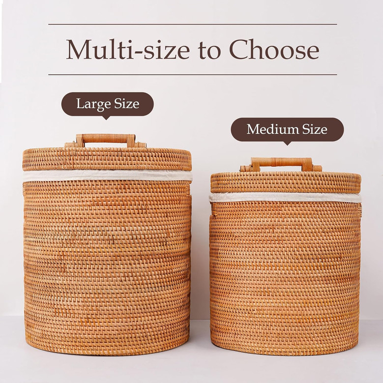 Large Rattan Laundry Hamper with Removable Liner Bag