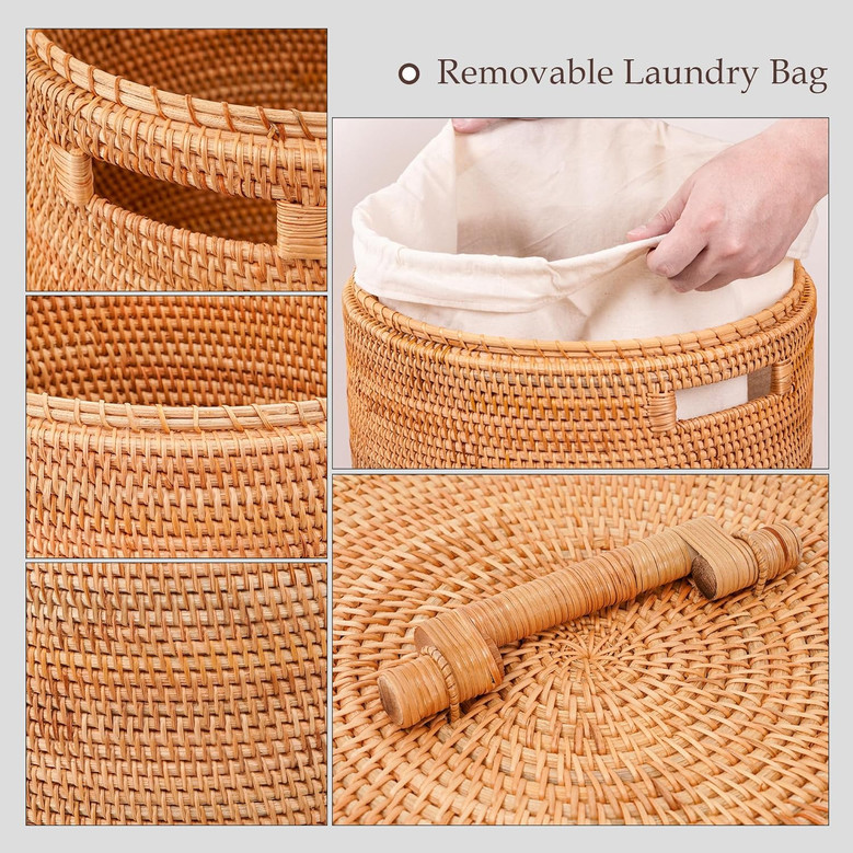 Large Rattan Laundry Hamper with Removable Liner Bag