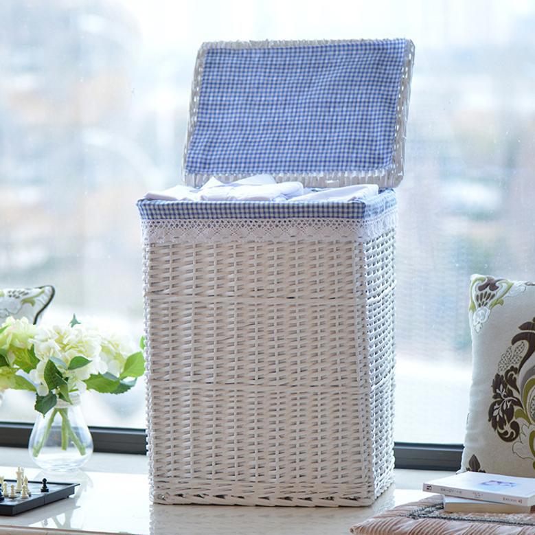 Large White Wicker Laundry Basket for Home Storage