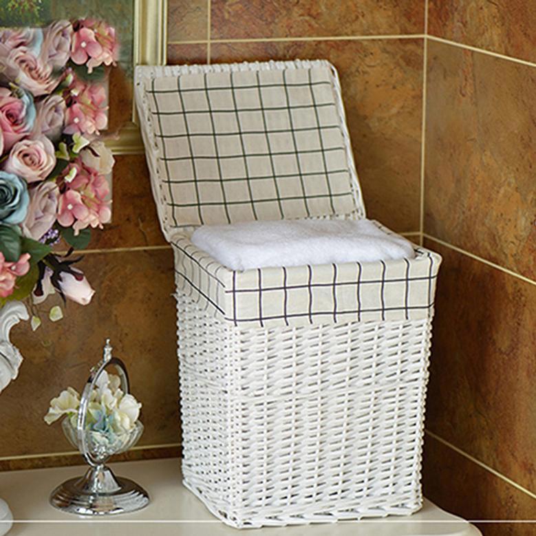 Large White Wicker Laundry Basket for Home Storage