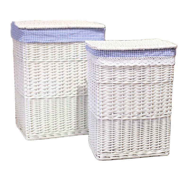 Large White Wicker Laundry Basket for Home Storage