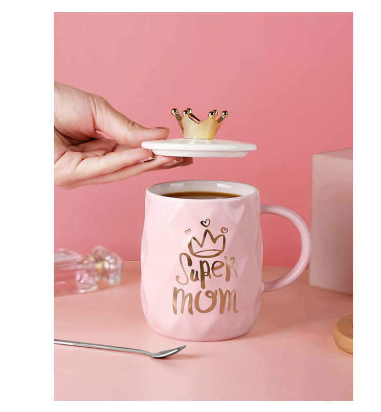 Luxury Ceramic Crown Coffee Mug with Lids for Mom | Mug for Women