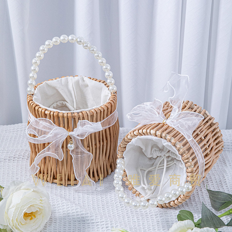 Luxury Small Round Rattan Basket with Fishtail Yarn for Women