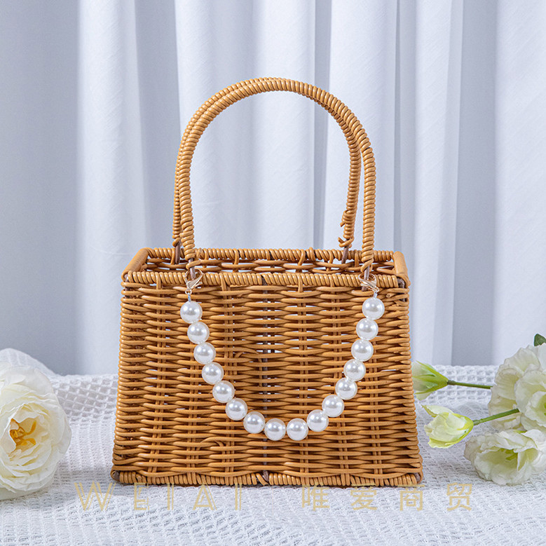 Luxury Small Round Rattan Basket with Fishtail Yarn for Women