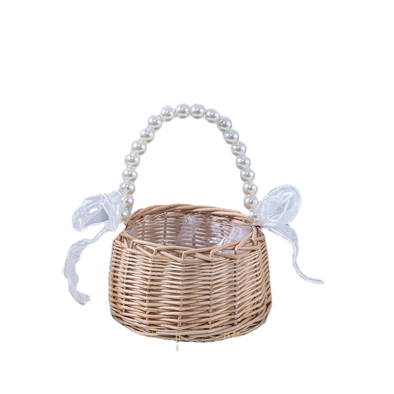 Luxury Small Round Rattan Basket with Fishtail Yarn for Women