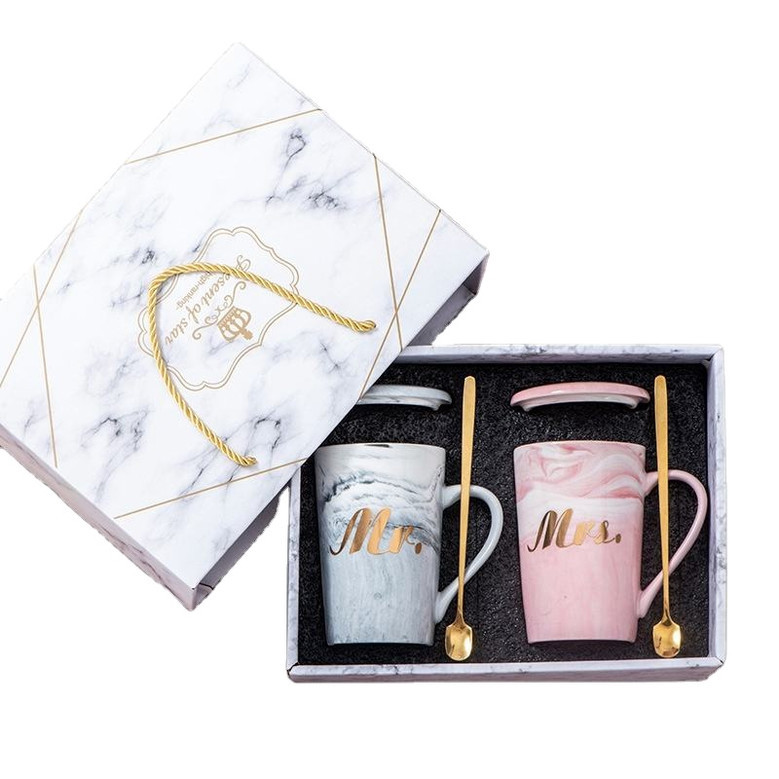 Marble Ceramic Mr. and Mrs. Coffee Mugs for Couples