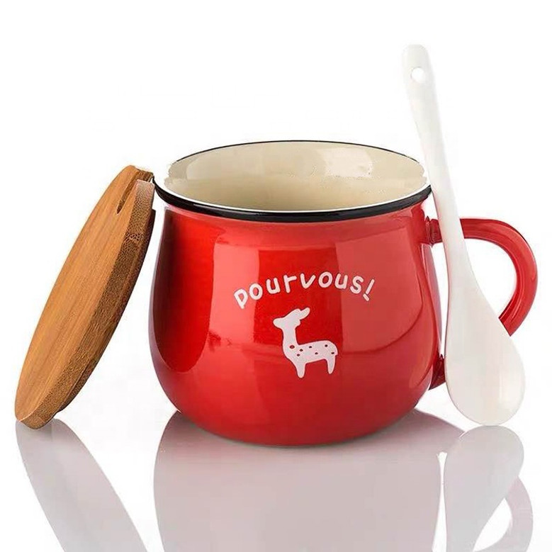 Microwave Safe Ceramic Soup Mug with Lid and Spoon