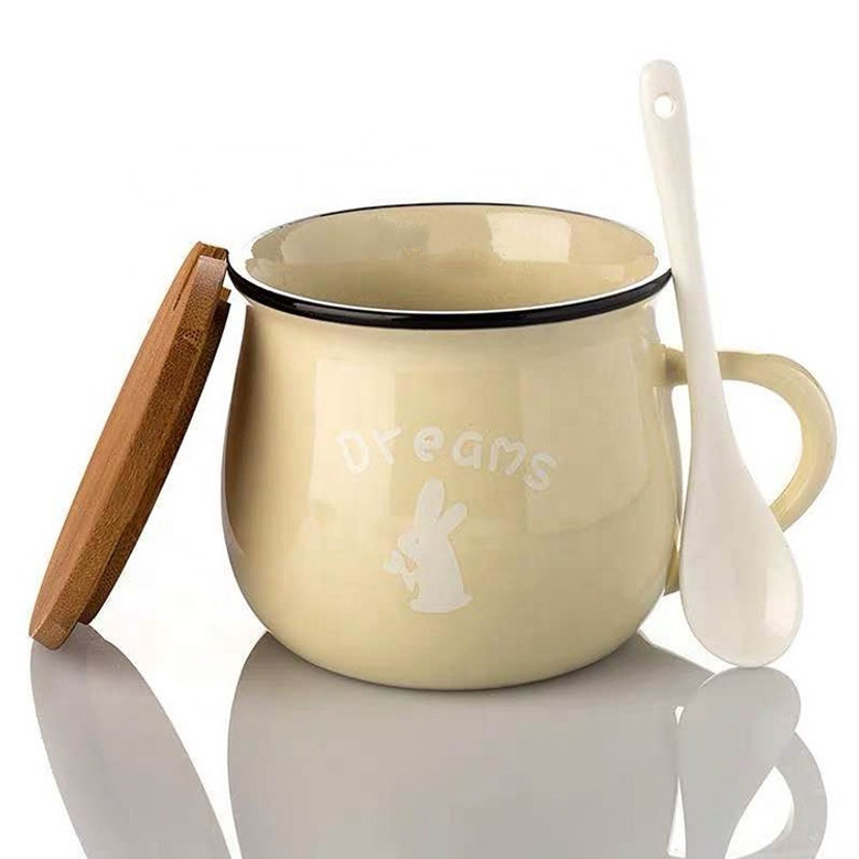 Microwave Safe Ceramic Soup Mug with Lid and Spoon