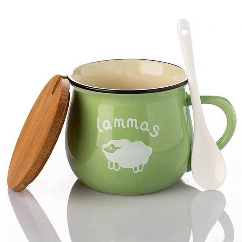 Microwave Safe Ceramic Soup Mug with Lid and Spoon