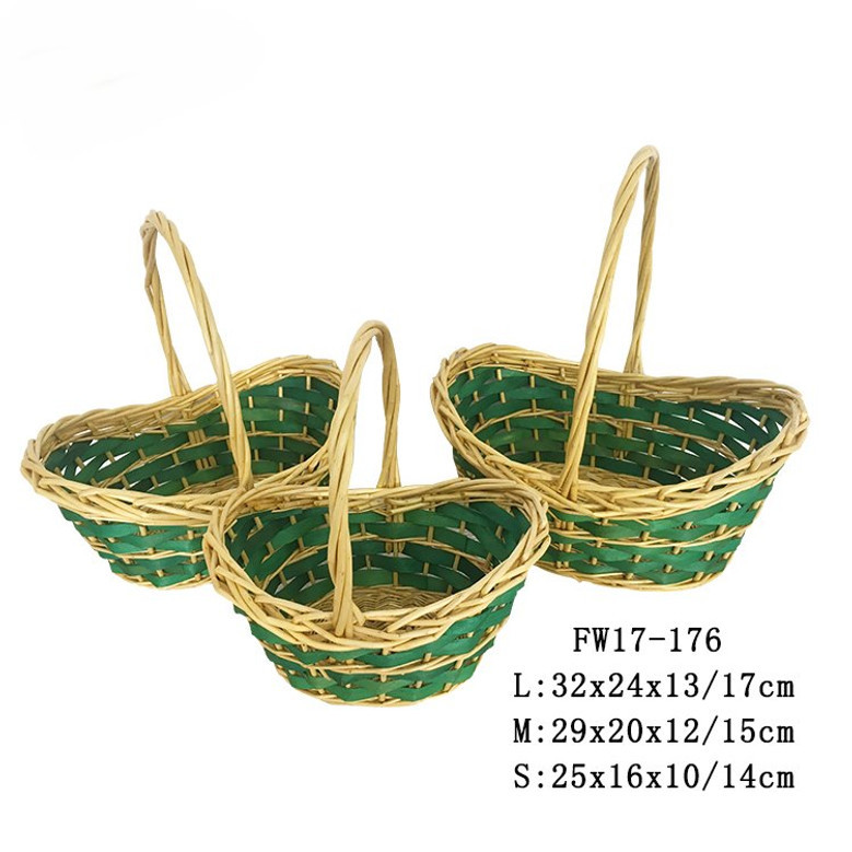 Natural Green Wicker Christmas Gift Baskets - Boat Shaped