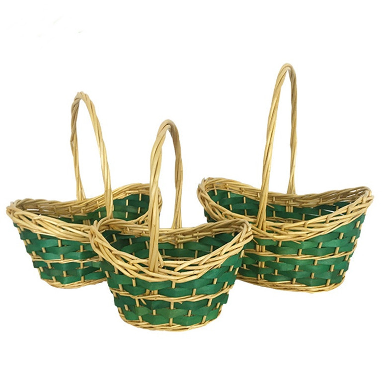 Natural Green Wicker Christmas Gift Baskets - Boat Shaped