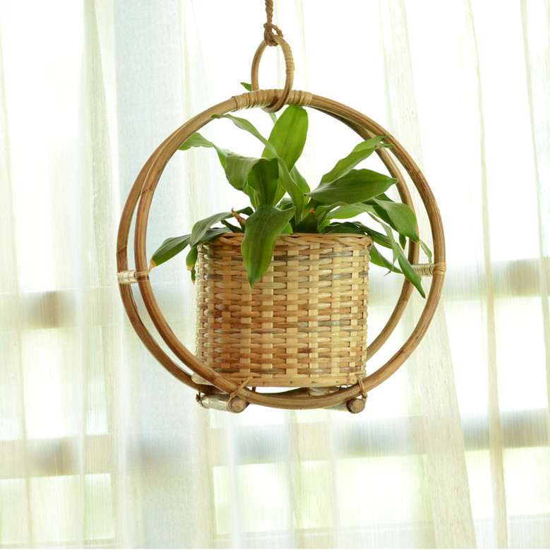 Natural Woven Rattan Hanging Flower Holder for Herbs and Ferns