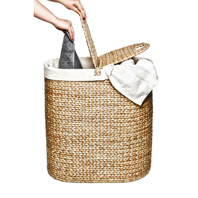 Oval Double Laundry Hamper with Liner Bags - Handmade Storage Basket