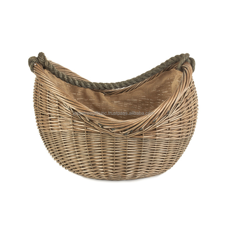 Oval Shape Wicker Basket with Natural Finish for Decoration