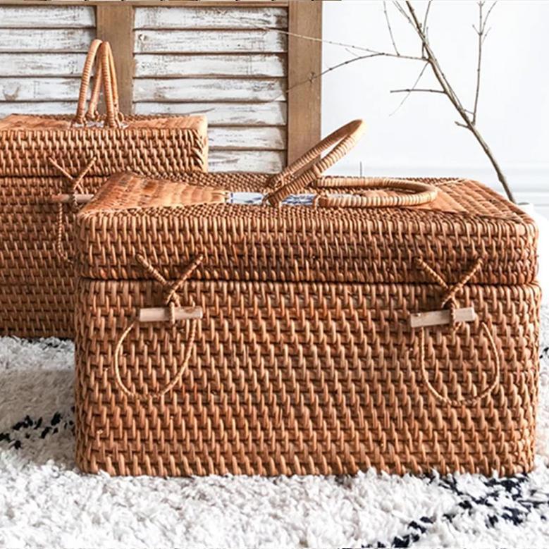 Personalized Rattan Storage Basket with Lid