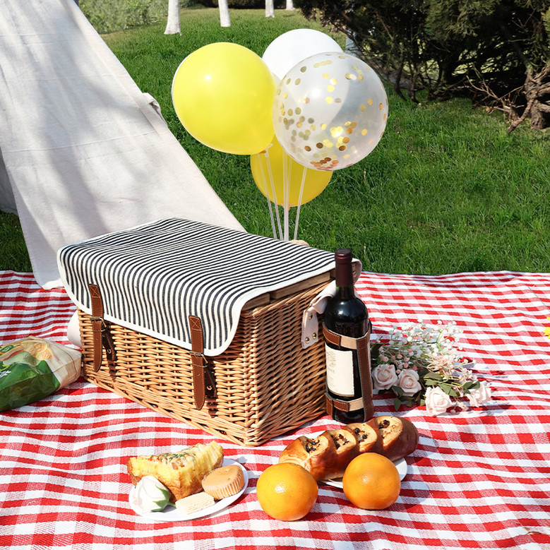 Pink Willow Wicker Picnic Basket with Wooden Lid