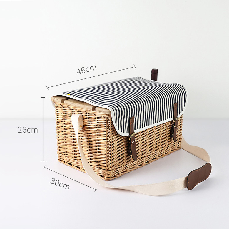 Pink Willow Wicker Picnic Basket with Wooden Lid