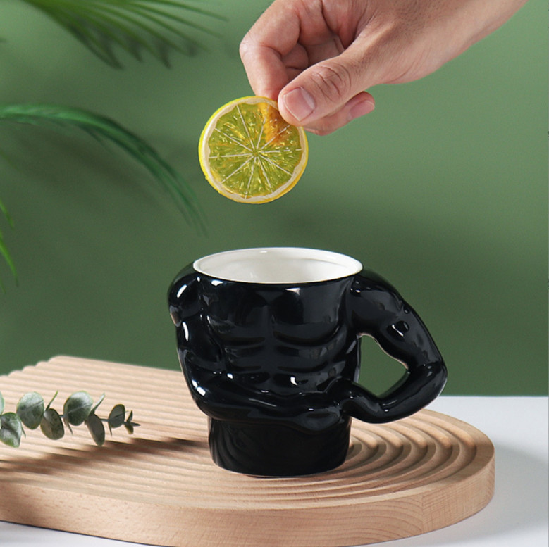 Quirky Muscular Black and White Ceramic Mugs for Men